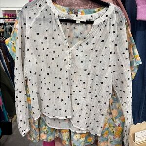 LOFT White and Black Floral Blouse